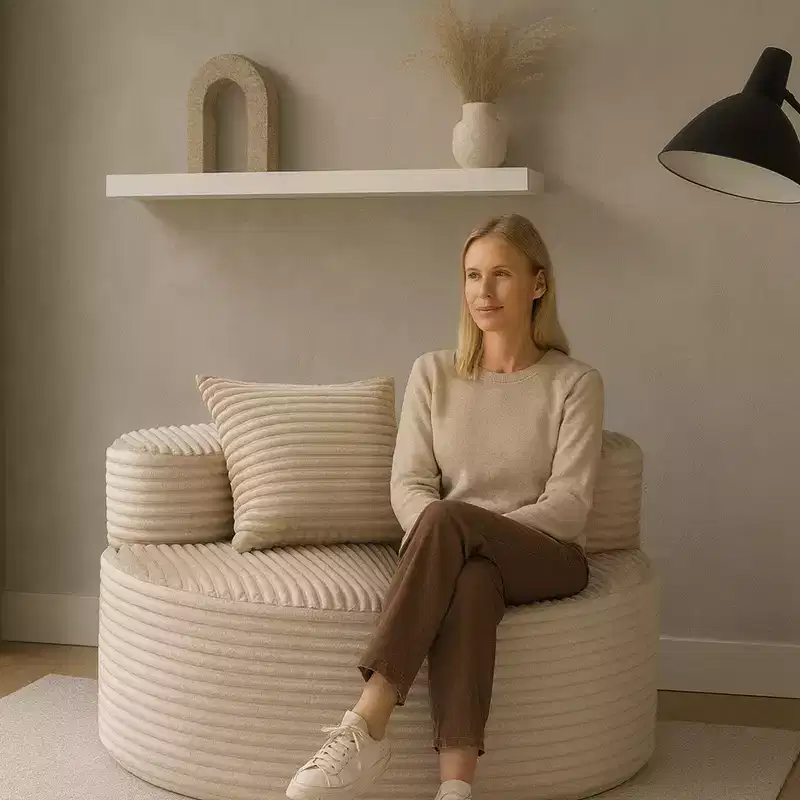 Modern Upholstered Accent Chair with Throw Pillow, Round Corduroy Lounge Sofa - ModernLuxe
