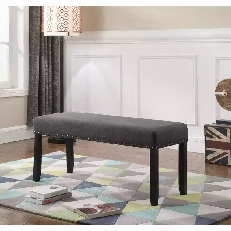 Fabric Dining Bench with Nailhead Trim, Grey