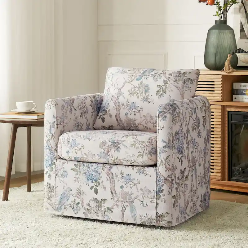 Erkenbald Modern Slipcovered Swivel Chair with Removable Cushion by HULALA HOME