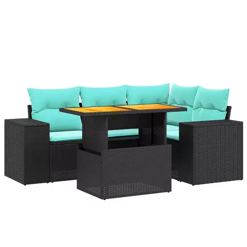 vidaXL 5 Piece Patio Sofa Set with Cushions Poly Rattan