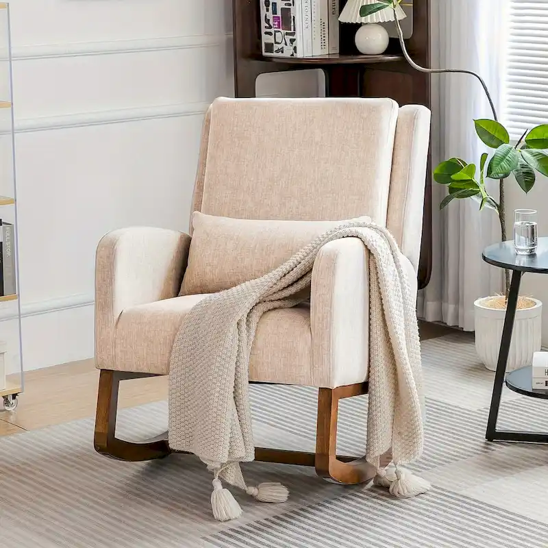 Black / Grey / Beige Fabric Upholstered Rocking Chair with Pillow, 1-Person Glider