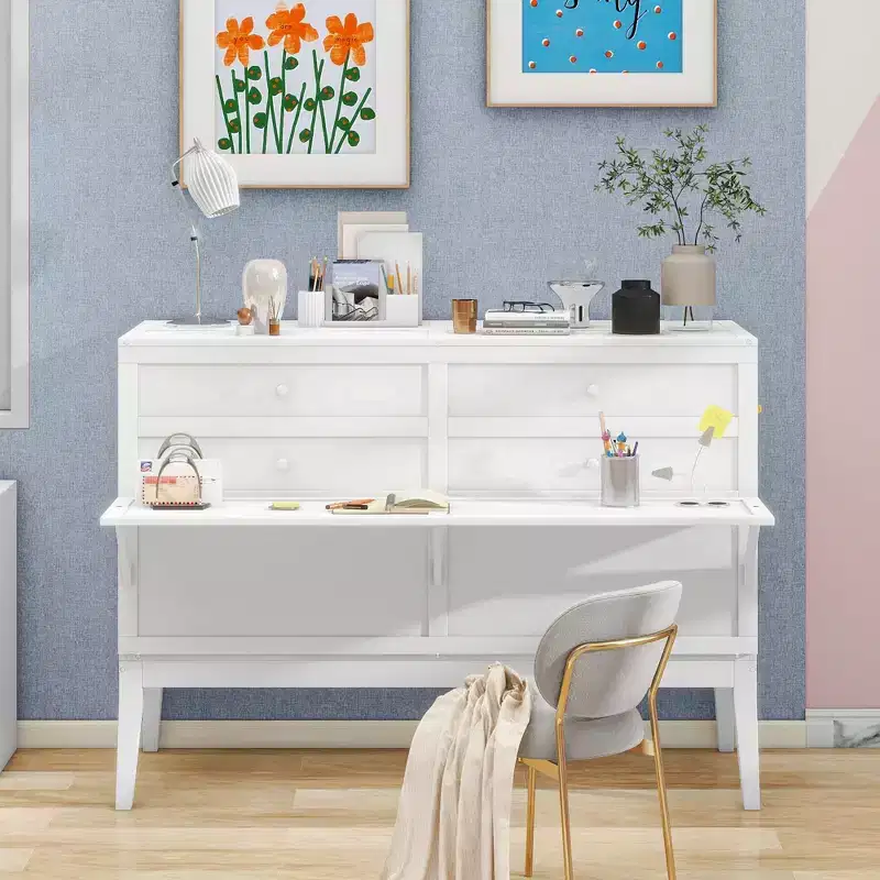 Clihome Queen Size Murphy Bed with Built-In Charging Station and a Shelf