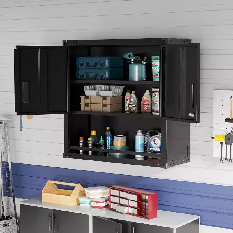 Garage Storage Cabinet with Locking Doors and Adjustable Shelf, Metal Storage Cabinet