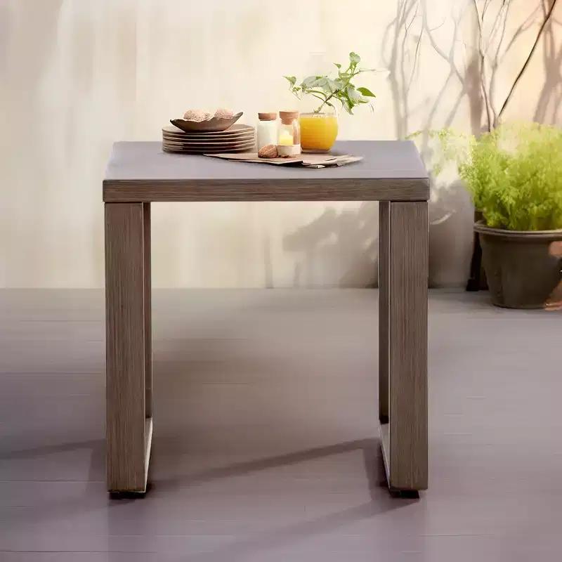 Square Metal Outdoor Side Table, All-Weather Powder-Coated Steel, Brown, 20x20in