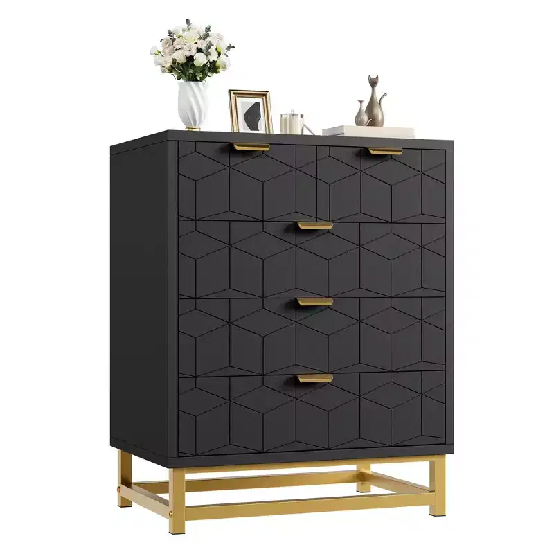 Wooden 5 Drawer Dresser with Metal Legs of Drawers for Bedroom, Living Room, Entryway