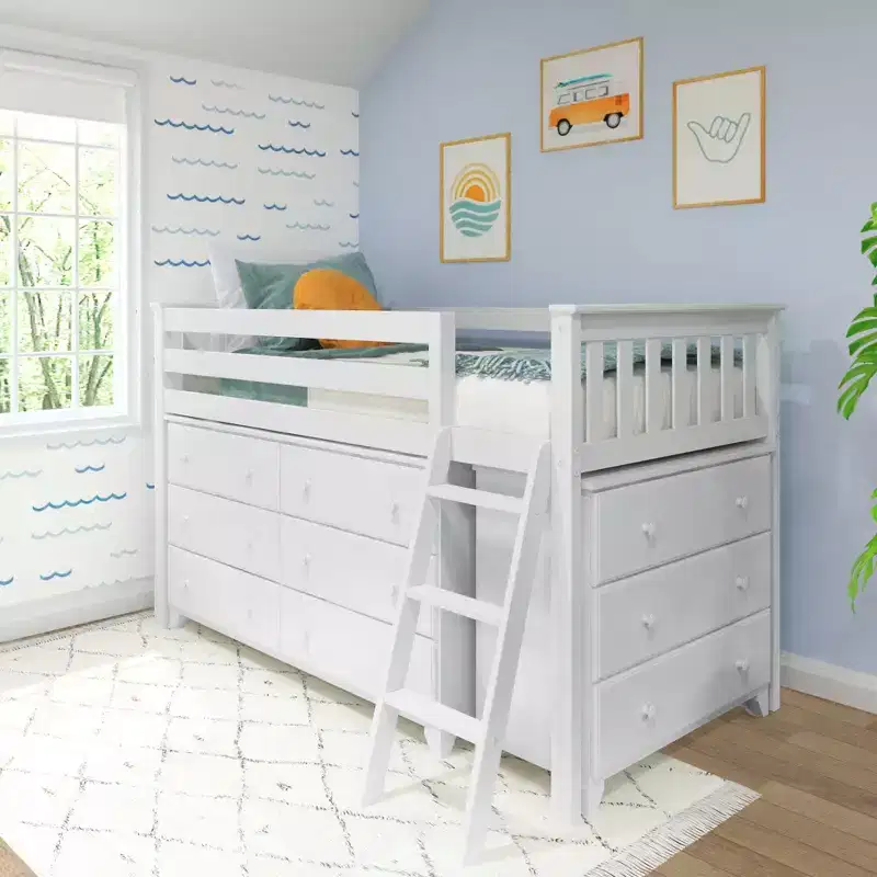 Max & Lily Twin-Size Low Loft with Pull-Out Desk and 3-Drawer Dressers