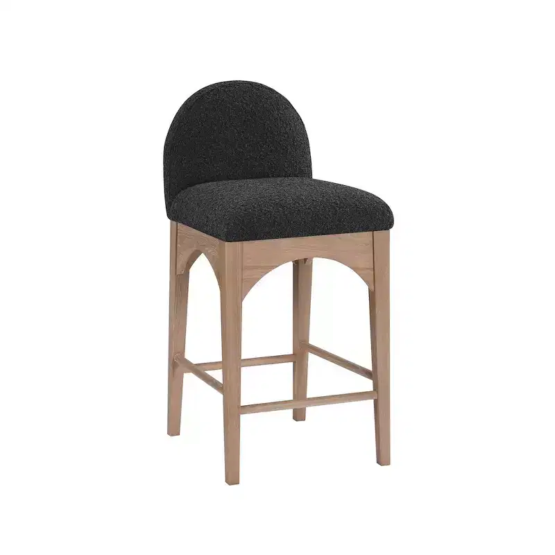 Black Boucle Fabric Counter Stool with Ash Wood Frame