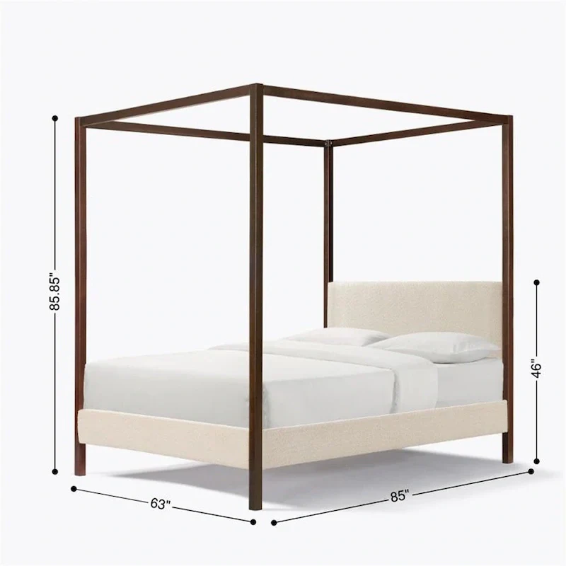 Cream White Queen Size Canopy Upholstered Platform Bed with Boucle Headboard – Mattress Not Included