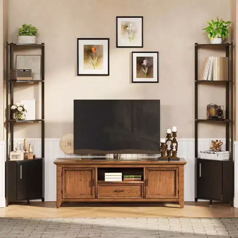 5-Tier Tall Corner Shelf - 58 Corner Display Cabinet with Solid Wood Shelves - Heavy Duty Standing Shelf Organizer for Living Room, Bedroom,Kitchen