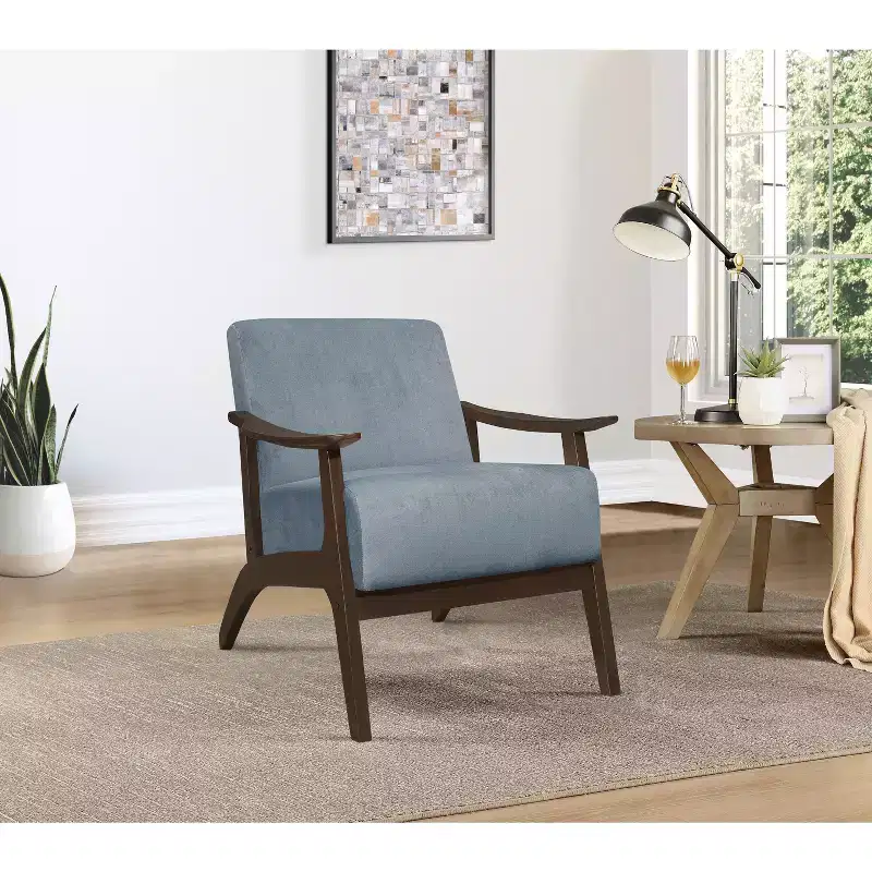 Okak Modern Accent Chair Contemporary Living Room Chair with Velvet Upholstered Walnut Finish Wood Armchair for Reading Room Bedroom