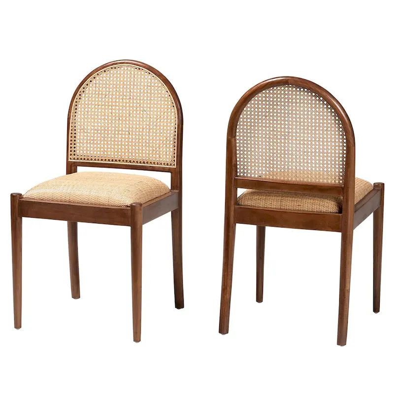Modern Bohemian Natural Rattan and Acacia Wood Dining Chair