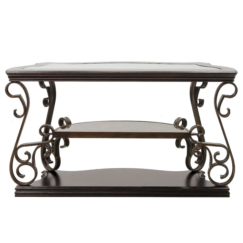 Traditional Tempered Glass Top Table Set with Coffee Table, Console Table, End Table, and Retro Metal Legs