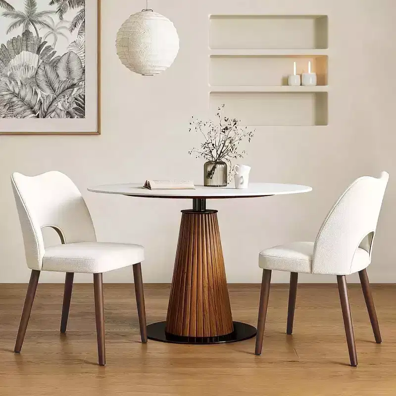 Set of 2 Wooden Dining Chairs | Modern Farmhouse Fabric Upholstered Chairs with Hollow Back & Adjustable Foot Pegs for Dining Room, Living Room