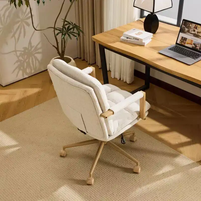 Karl Home Modern Upholstered Armchair Ergonomic Home Office Chair with Adjustable Height 360 Swivel Rolling Wheels Accent Vanity Chair
