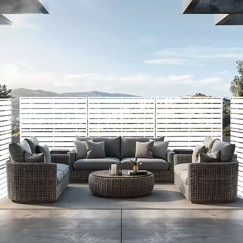 Four-Fold Louvered White Galvanized Steel Privacy Screen 183x120x40cm