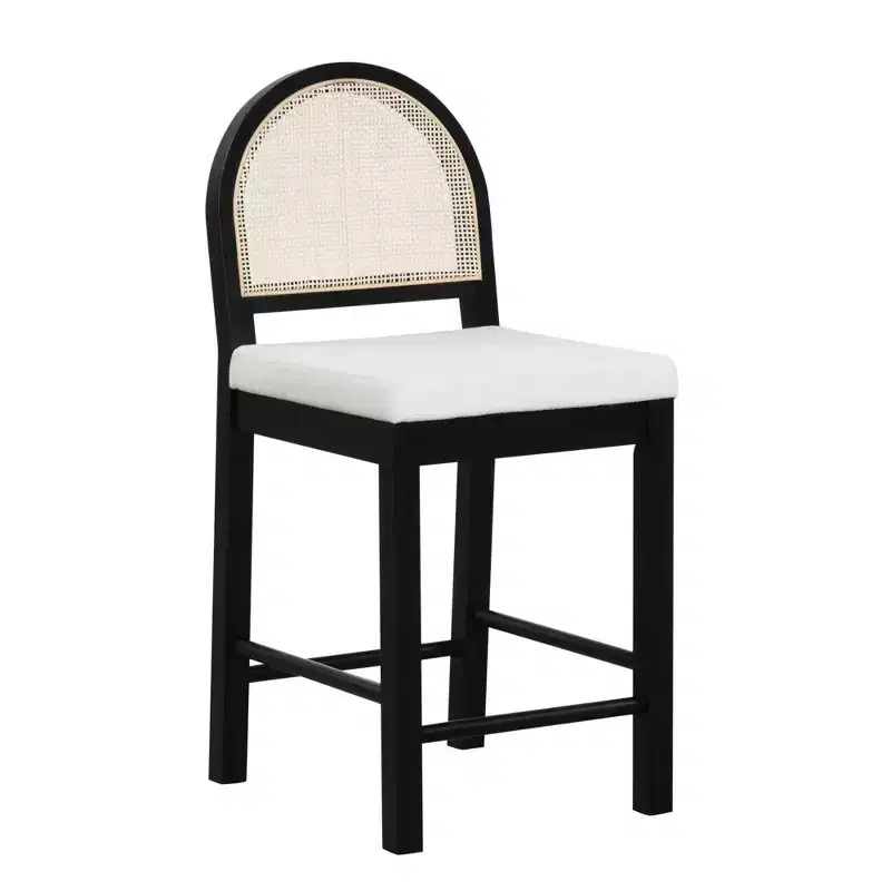 Curved Back Counter Height Barstool Rattan/Boucle Cream 24