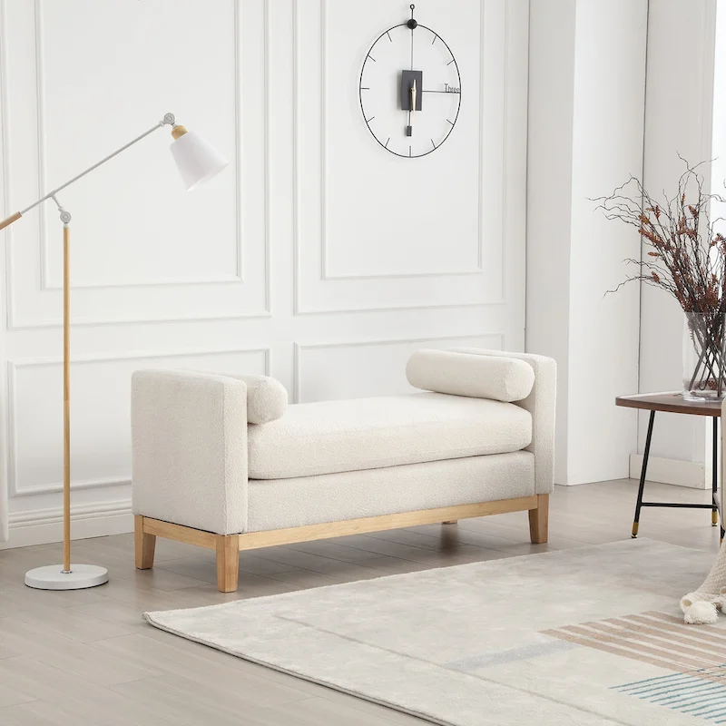 Upholstered Bench with Wood Legs