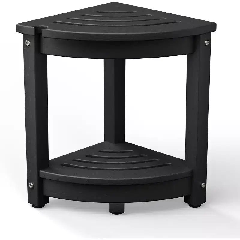 VINGLI HDPE Corner Shower Stool  Waterproof Shower Bench Seat with Storage Shelf & Showerhead Holder