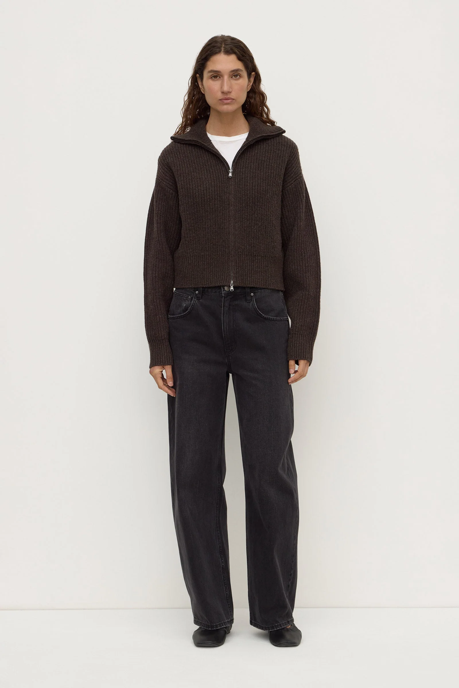 Wool Funnel Neck Zip Sweater