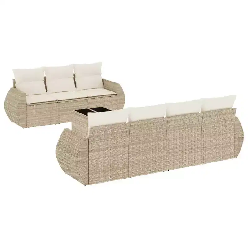 vidaXL Garden Sofa Set Beige PE Rattan L:98.4 in UV-resistant materials