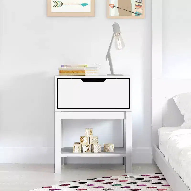 Kids Single-Drawer Nightstand with Solid Wood Frame & Open Shelf