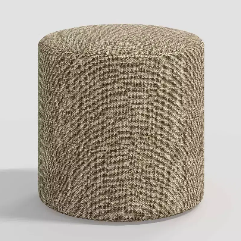 Round Ottoman in Textured Linen