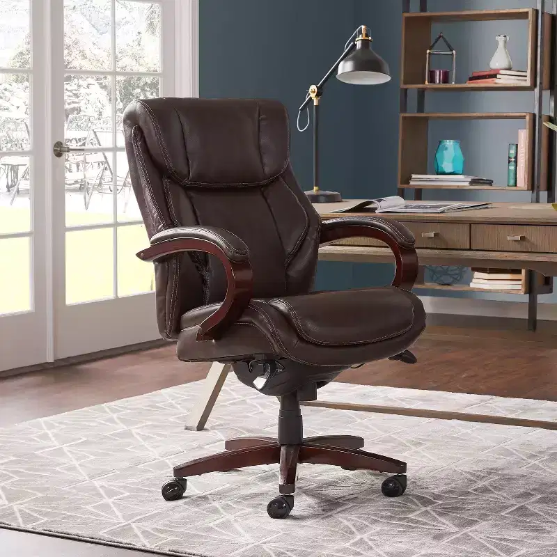 La-Z-Boy Executive Chair Coffee: Upholstered Swivel Recliner, Wood Frame, Adjustable Height