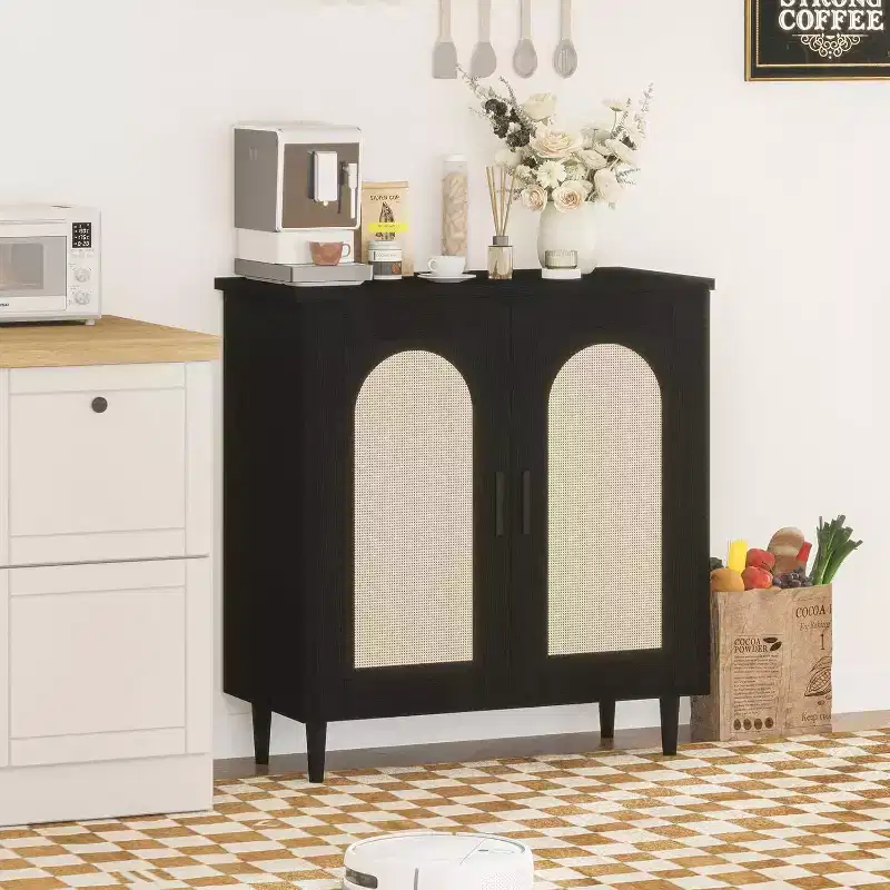Wood Rattan 2-Door Sideboard Cabinet 30.51