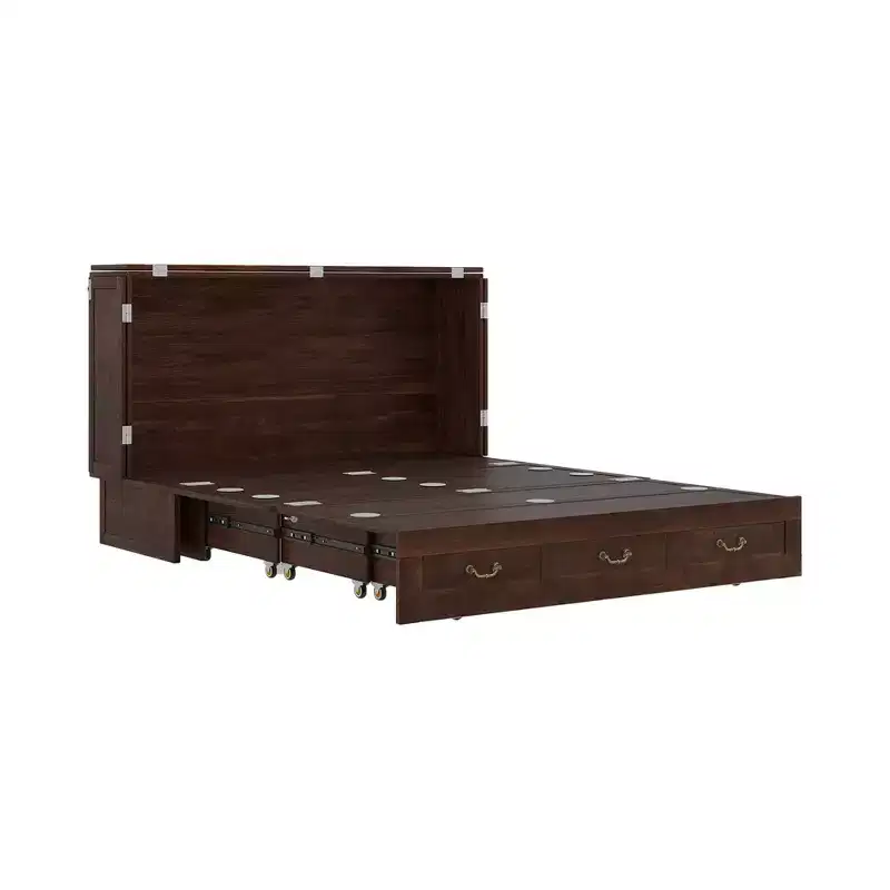 Keloyid Haimyy Solid Wood Frame Queen Murphy Bed Chest with Built-in Charger and 2 Strong Drawer