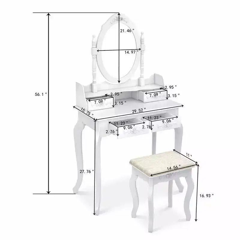 White Density Plate Painted Four Drawers Single Mirror European Dressing Table Set