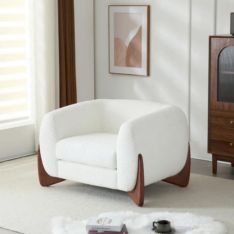 Modern Upholstered Boucle Arm Club Chair with Pocket Spring Seat