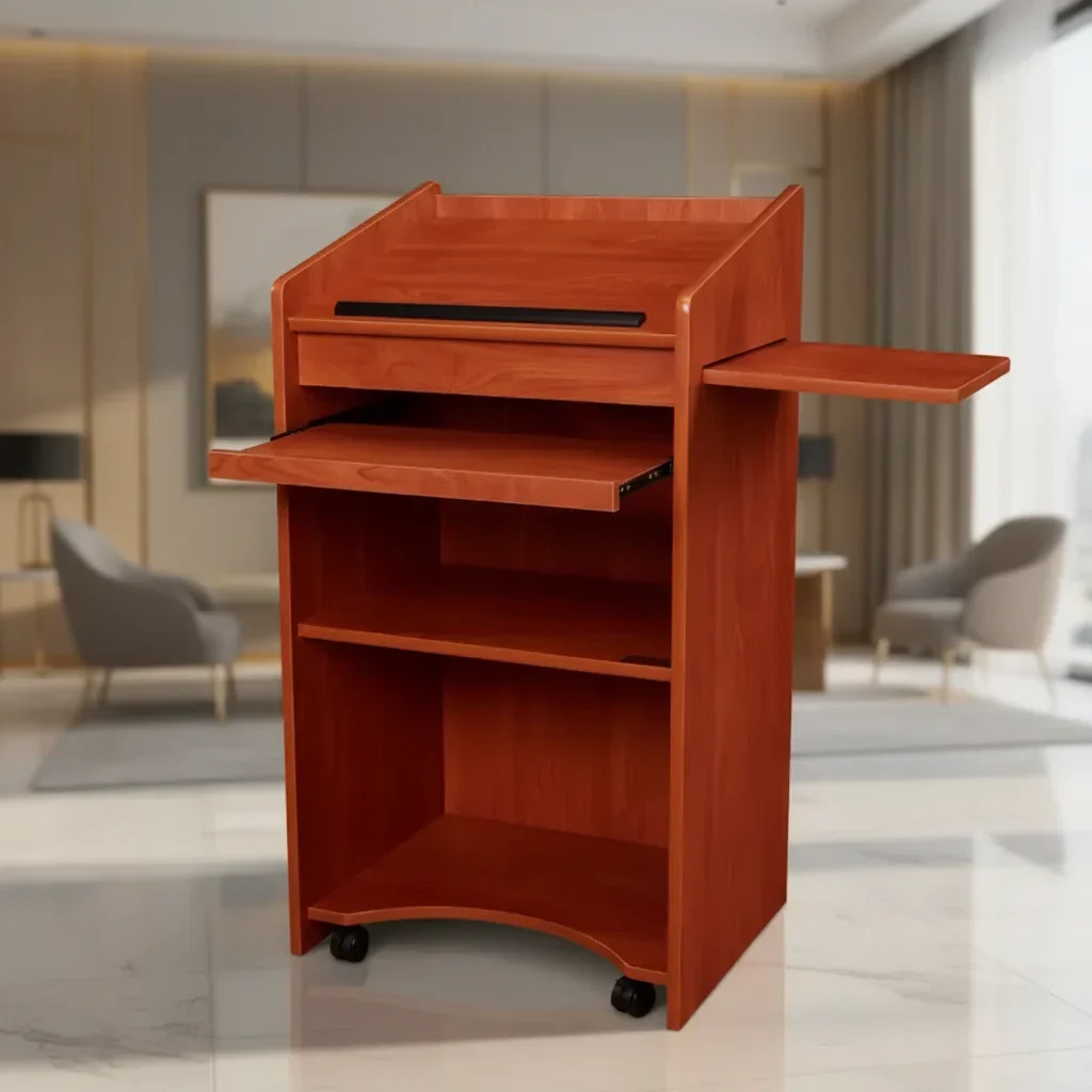 Executive-Style Lectern with Slide-Out Shelf