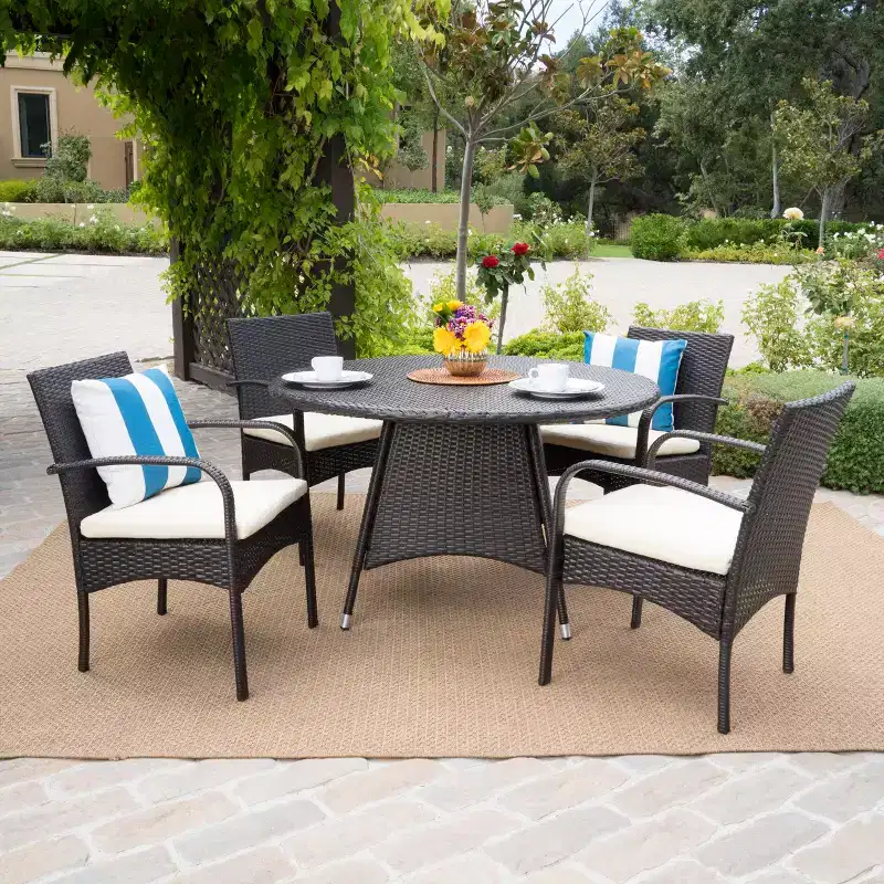 GDFStudio Dion Outdoor Wicker 5 Piece Dining Set with Cushions
