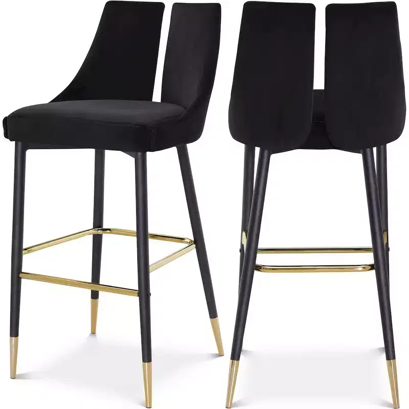 Velvet Armless Mid-Back Bar Height Stool, Set of 2 (Black / Cream / Green / Grey / Navy / Pink)