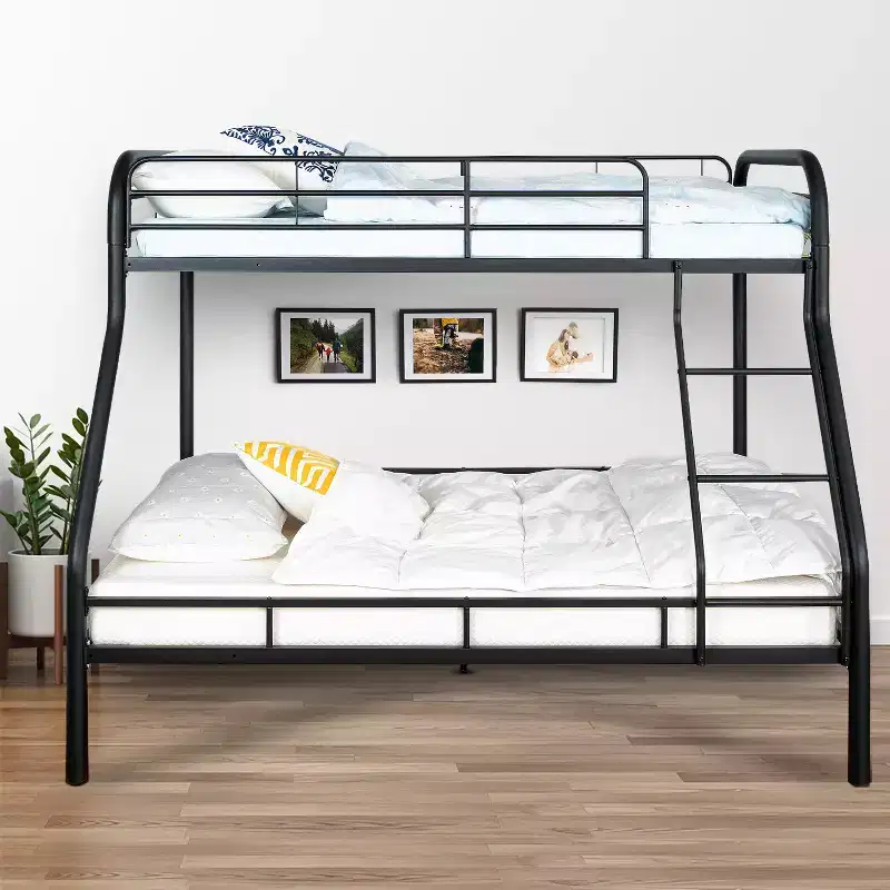 Twin-Over-Full Metal Bunk Bed, Guardrails, Angled Ladder, 10.8