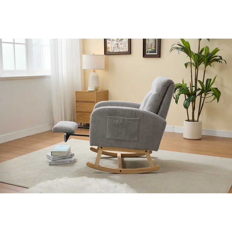 Upholstered Nursery Glider Rocker with Solid Wood Base