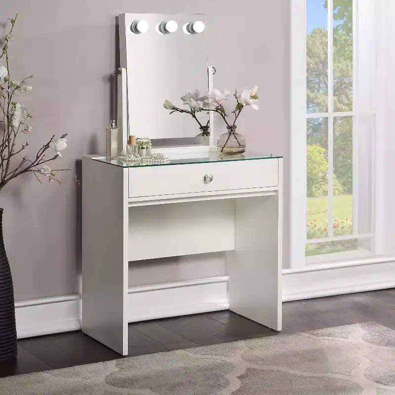Makeup Vanity Table with Adjustable Mirror, Integrated LED, 1 Drawer, Luminous White