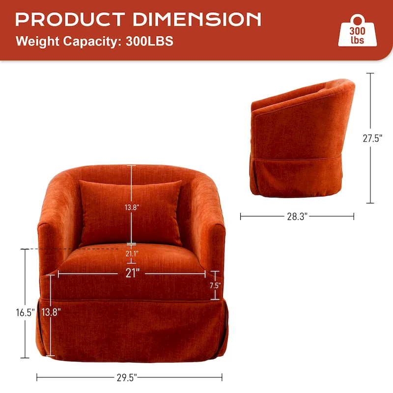 Ouyessir Upholstered Swivel Barrel Chair 360 Degree Accent Chair Fabric Armchair
