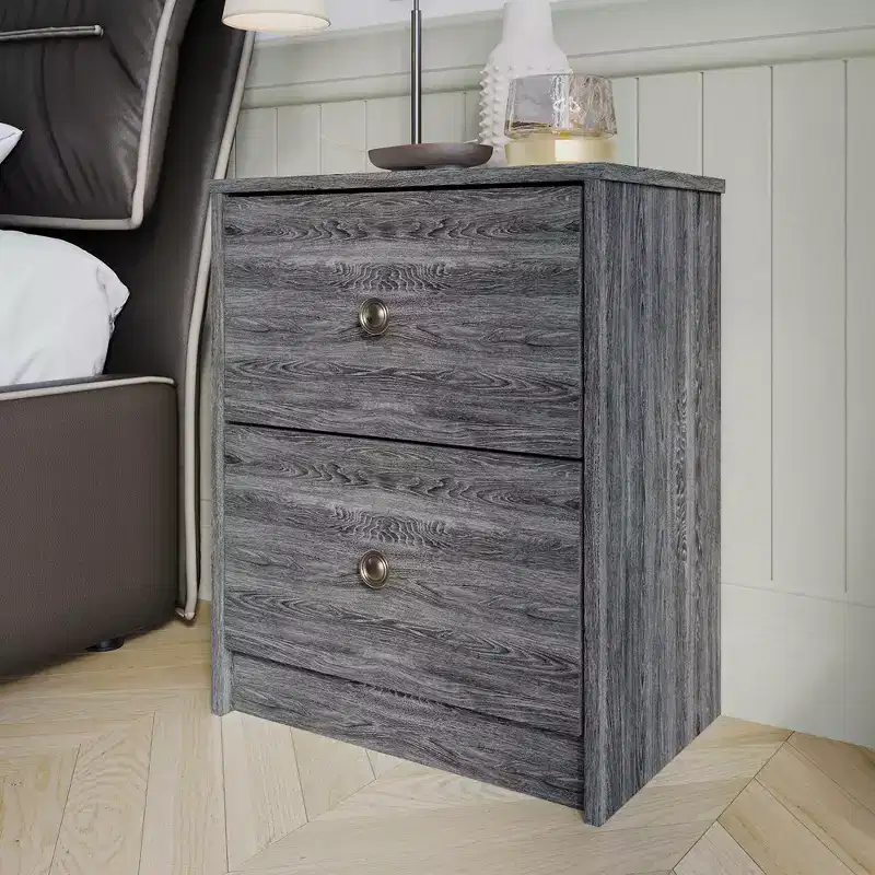 2-Drawer Nightstand, Engineered Wood with Veneer, White