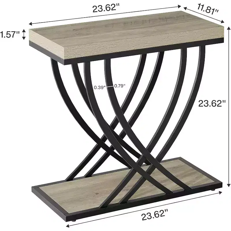Lantine Side Table, 2-Tier Narrow End Table for Living Room, Industrial Bedside Tables with Metal Frame for Bedroom, Sofa Couch, Small Spaces, Grey