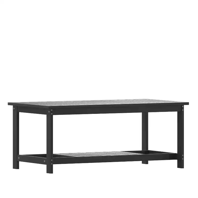 Merrick Lane All-Weather Poly Resin Wood Two Tiered Adirondack Slatted Coffee Conversation Table