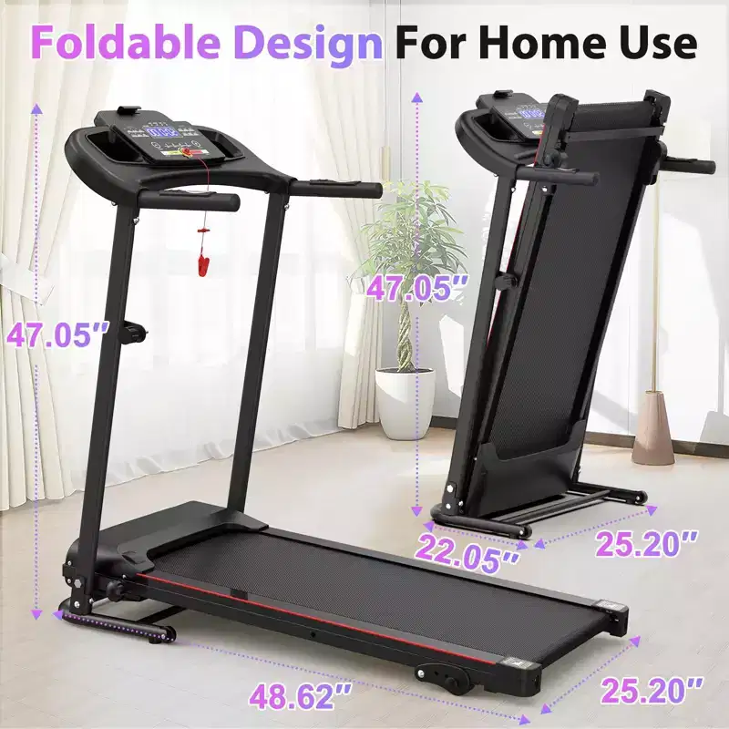 NAYSAYE Foldable Incline Treadmill, Walking Running Machine with Heart Rate Monitor & Cup Holder for Home Gym, Black, 48.62*25.19*46.65