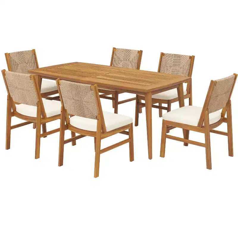 Christopher Knight Home Lucinda 7 Piece Patio Rustic Acacia Wood Dining Set with Wicker Woven Chair