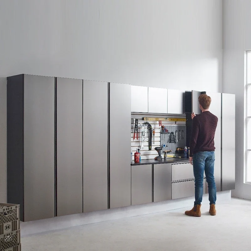 Series Wood Utility Storage Garage Cabinet in Metallic Gray /  Series Wall Mounted Wood Utility Storage Garage Cabinet