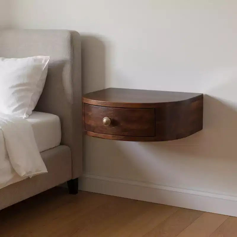 16 Walnut Solid Wood One Drawer Half Moon Floating Nightstand