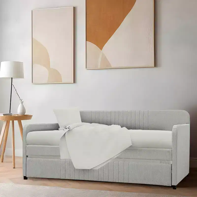 Twin Upholstered Daybed with Trundle Storage Drawer, No Box Spring Needed