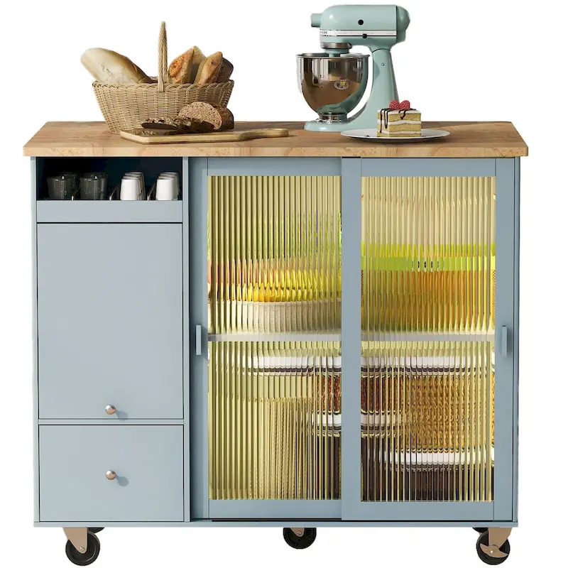 Kitchen Island with Drop Leaf and LED Light