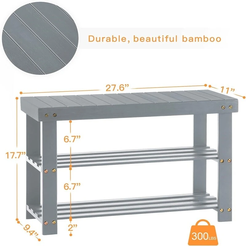 3-Tier Shoe Rack Bench - 11D x 27.6W x 17.7H