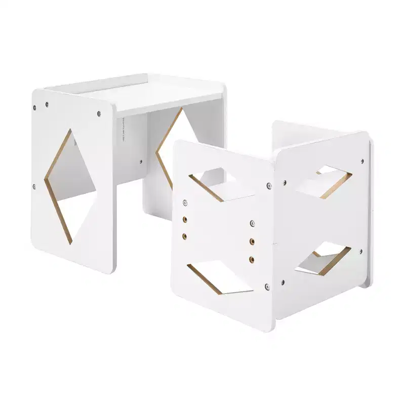 VEVOR Montessori Weaning Table and Chair Set, Wooden Toddler Table and Chair Set for Aged 1-5, Adjustable Height Kids Chair and Activity Table,White