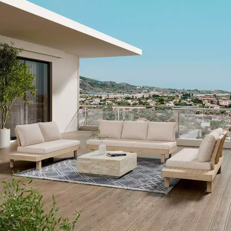 Christopher Knight Home Betty Rustic 3-Piece Patio Acacia Wood Sectional Sofa Set with Built-In Side Tables